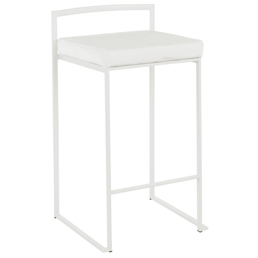 LumiSource Fuji 31in Counter Stool Set of 2 | Contemporary White Metal Frame with White Velvet Seat | Kitchen Island & Dining | Model B26-FUJIW-VW2