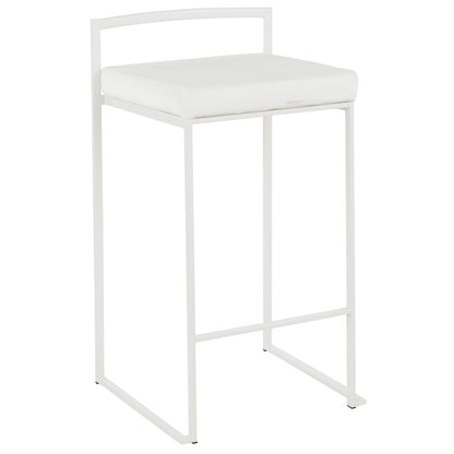 LumiSource Fuji 31in Counter Stool Set of 2 | Contemporary White Metal Frame with White Velvet Seat | Kitchen Island & Dining | Model B26-FUJIW-VW2