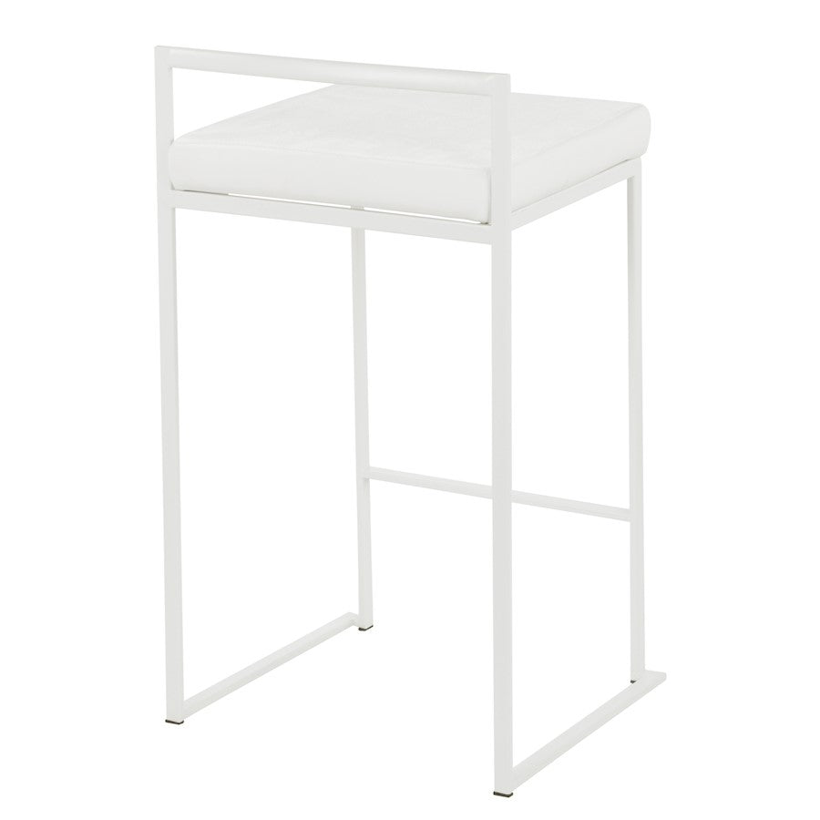LumiSource Fuji 31in Counter Stool Set of 2 | Contemporary White Metal Frame with White Velvet Seat | Kitchen Island & Dining | Model B26-FUJIW-VW2