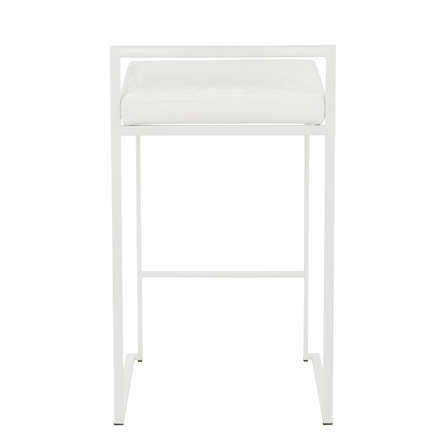LumiSource Fuji 31in Counter Stool Set of 2 | Contemporary White Metal Frame with White Velvet Seat | Kitchen Island & Dining | Model B26-FUJIW-VW2