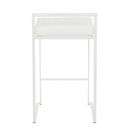 LumiSource Fuji 31in Counter Stool Set of 2 | Contemporary White Metal Frame with White Velvet Seat | Kitchen Island & Dining | Model B26-FUJIW-VW2