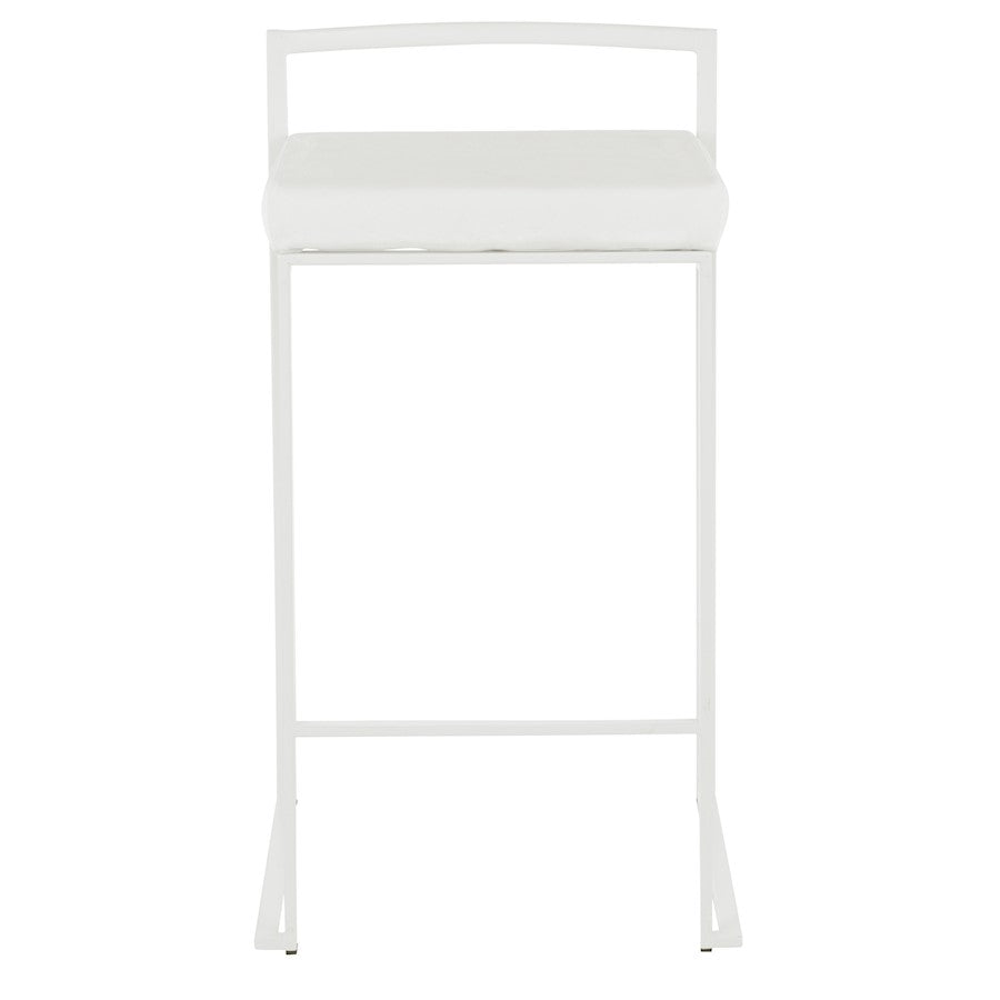 LumiSource Fuji 31in Counter Stool Set of 2 | Contemporary White Metal Frame with White Velvet Seat | Kitchen Island & Dining | Model B26-FUJIW-VW2