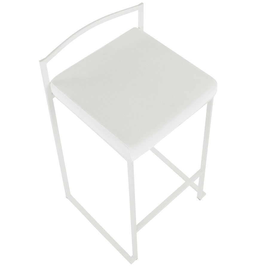 LumiSource Fuji 31in Counter Stool Set of 2 | Contemporary White Metal Frame with White Velvet Seat | Kitchen Island & Dining | Model B26-FUJIW-VW2