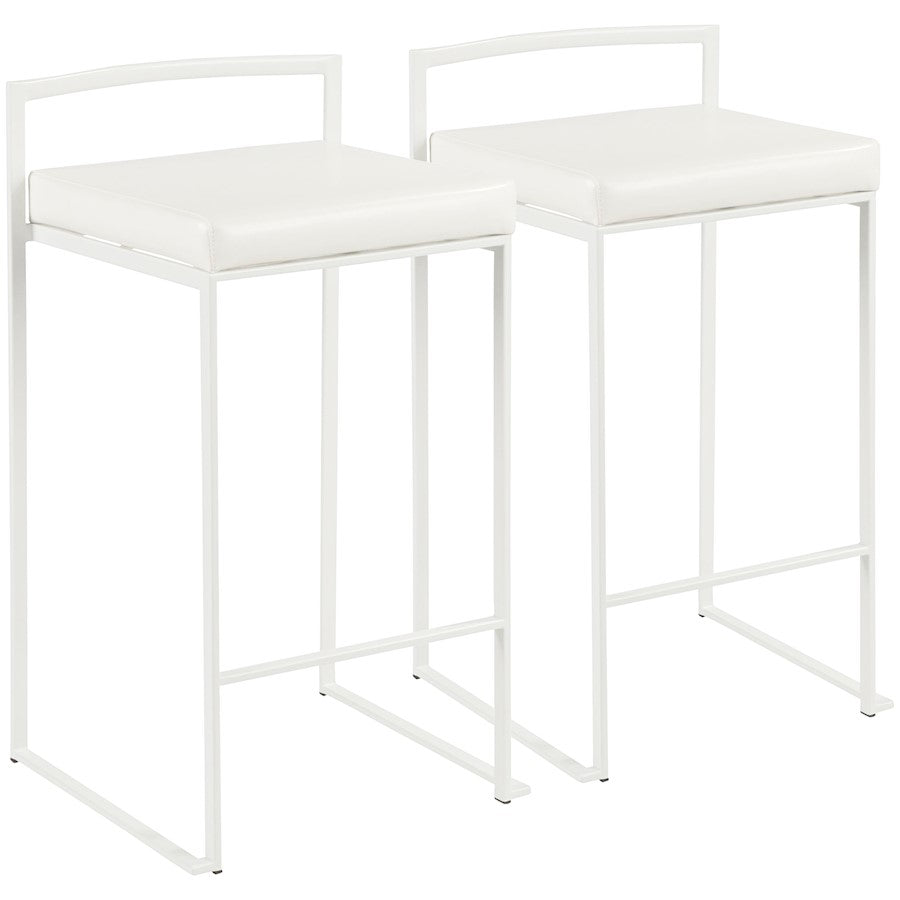 LumiSource Fuji 31in Counter Stool Set of 2 | Contemporary White Metal Frame with White PU Leather Seat | Kitchen Island | Model B26-FUJIW-W2