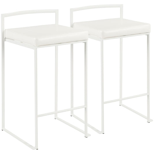 LumiSource Fuji 31in Counter Stool Set of 2 | Contemporary White Metal Frame with White PU Leather Seat | Kitchen Island | Model B26-FUJIW-W2