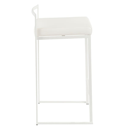 LumiSource Fuji 31in Counter Stool Set of 2 | Contemporary White Metal Frame with White PU Leather Seat | Kitchen Island | Model B26-FUJIW-W2