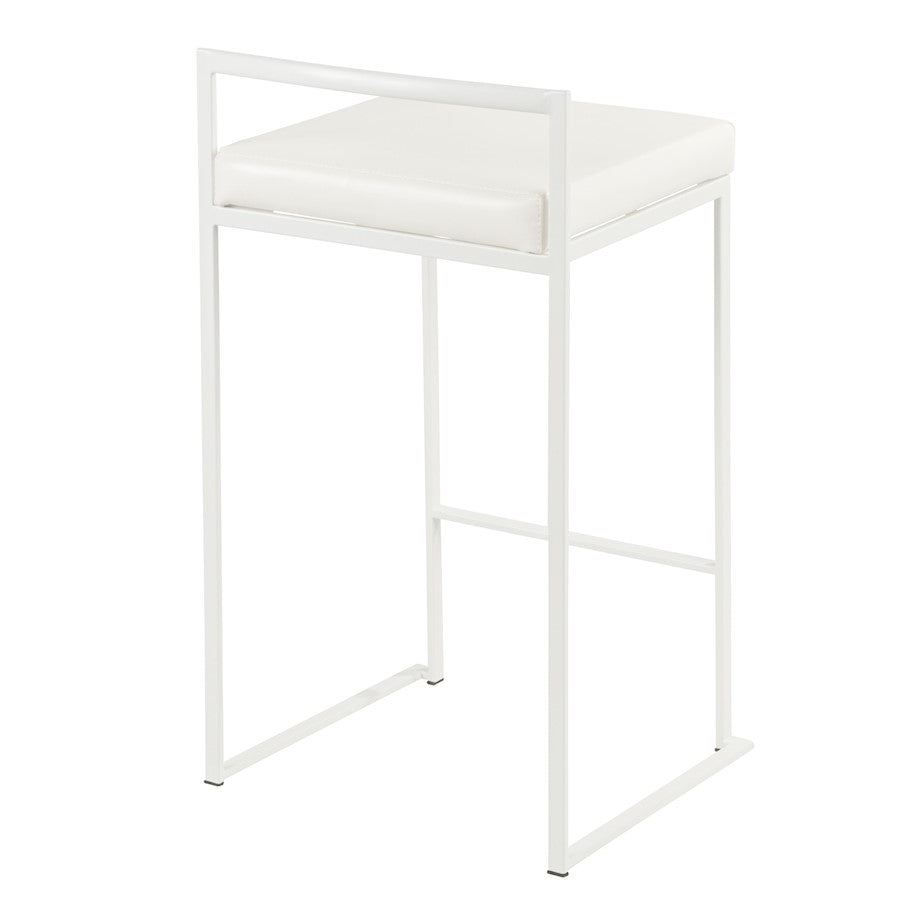 LumiSource Fuji 31in Counter Stool Set of 2 | Contemporary White Metal Frame with White PU Leather Seat | Kitchen Island | Model B26-FUJIW-W2