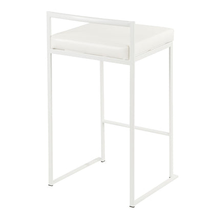 LumiSource Fuji 31in Counter Stool Set of 2 | Contemporary White Metal Frame with White PU Leather Seat | Kitchen Island | Model B26-FUJIW-W2