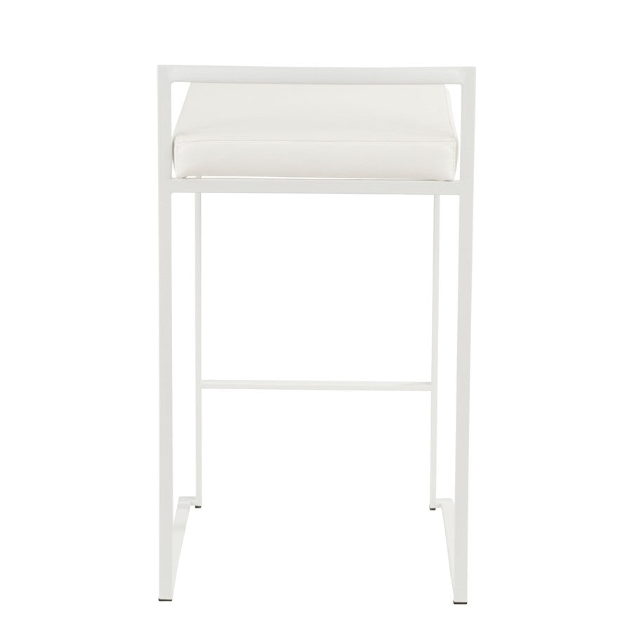 LumiSource Fuji 31in Counter Stool Set of 2 | Contemporary White Metal Frame with White PU Leather Seat | Kitchen Island | Model B26-FUJIW-W2
