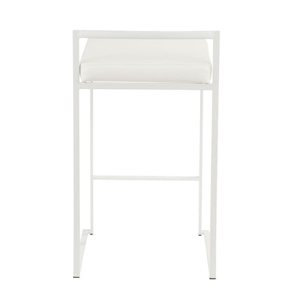 LumiSource Fuji 31in Counter Stool Set of 2 | Contemporary White Metal Frame with White PU Leather Seat | Kitchen Island | Model B26-FUJIW-W2