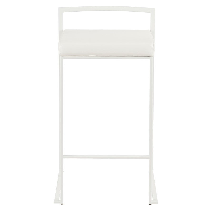 LumiSource Fuji 31in Counter Stool Set of 2 | Contemporary White Metal Frame with White PU Leather Seat | Kitchen Island | Model B26-FUJIW-W2