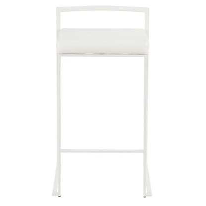LumiSource Fuji 31in Counter Stool Set of 2 | Contemporary White Metal Frame with White PU Leather Seat | Kitchen Island | Model B26-FUJIW-W2