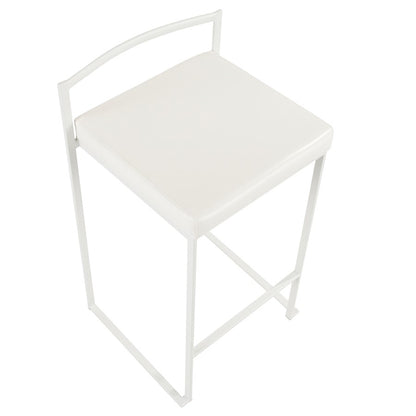 LumiSource Fuji 31in Counter Stool Set of 2 | Contemporary White Metal Frame with White PU Leather Seat | Kitchen Island | Model B26-FUJIW-W2