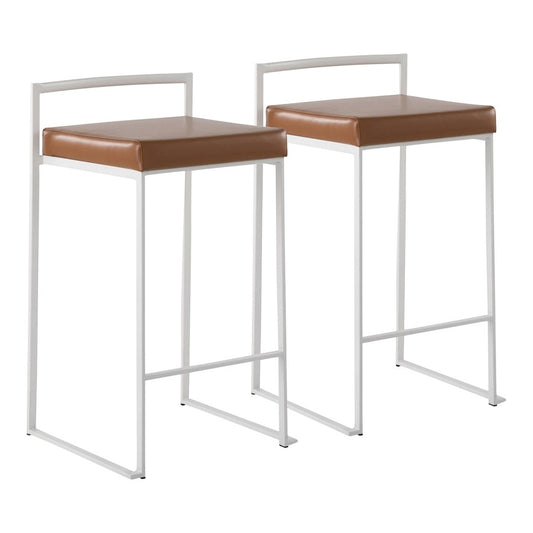 LumiSource Fuji 16in Stackable Counter Stool | White Steel and Camel PU Leather | Kitchen Island & Dining Room Seating | Model B26-FUJIWCAM2