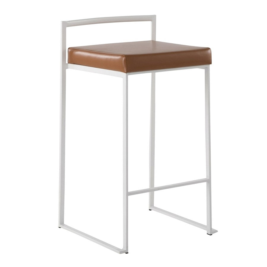 LumiSource Fuji 16in Stackable Counter Stool | White Steel and Camel PU Leather | Kitchen Island & Dining Room Seating | Model B26-FUJIWCAM2