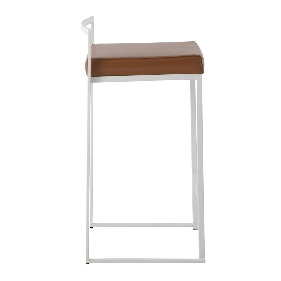LumiSource Fuji 16in Stackable Counter Stool | White Steel and Camel PU Leather | Kitchen Island & Dining Room Seating | Model B26-FUJIWCAM2