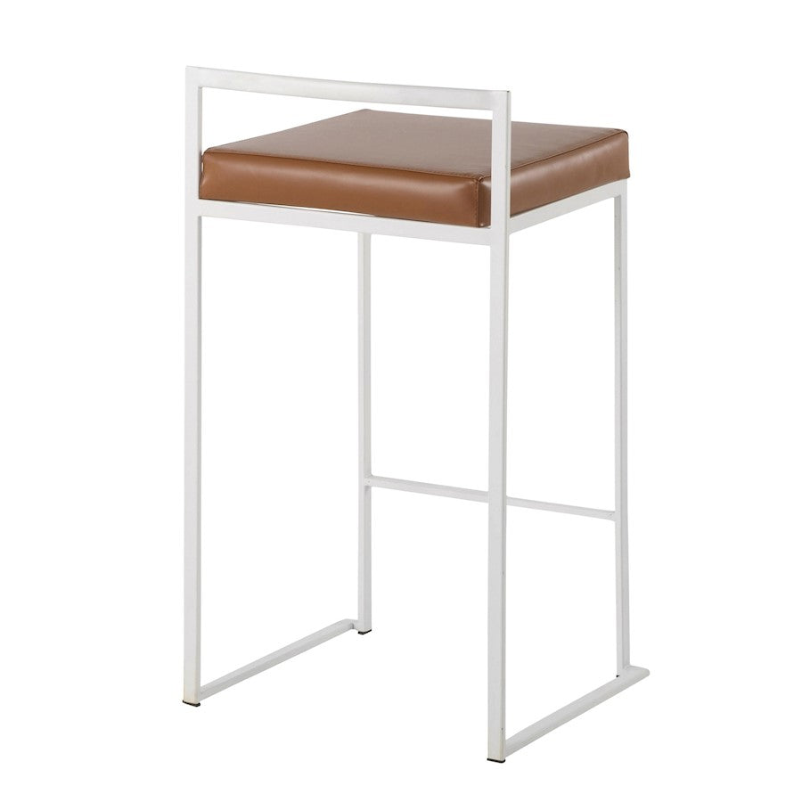 LumiSource Fuji 16in Stackable Counter Stool | White Steel and Camel PU Leather | Kitchen Island & Dining Room Seating | Model B26-FUJIWCAM2