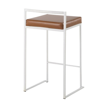 LumiSource Fuji 16in Stackable Counter Stool | White Steel and Camel PU Leather | Kitchen Island & Dining Room Seating | Model B26-FUJIWCAM2