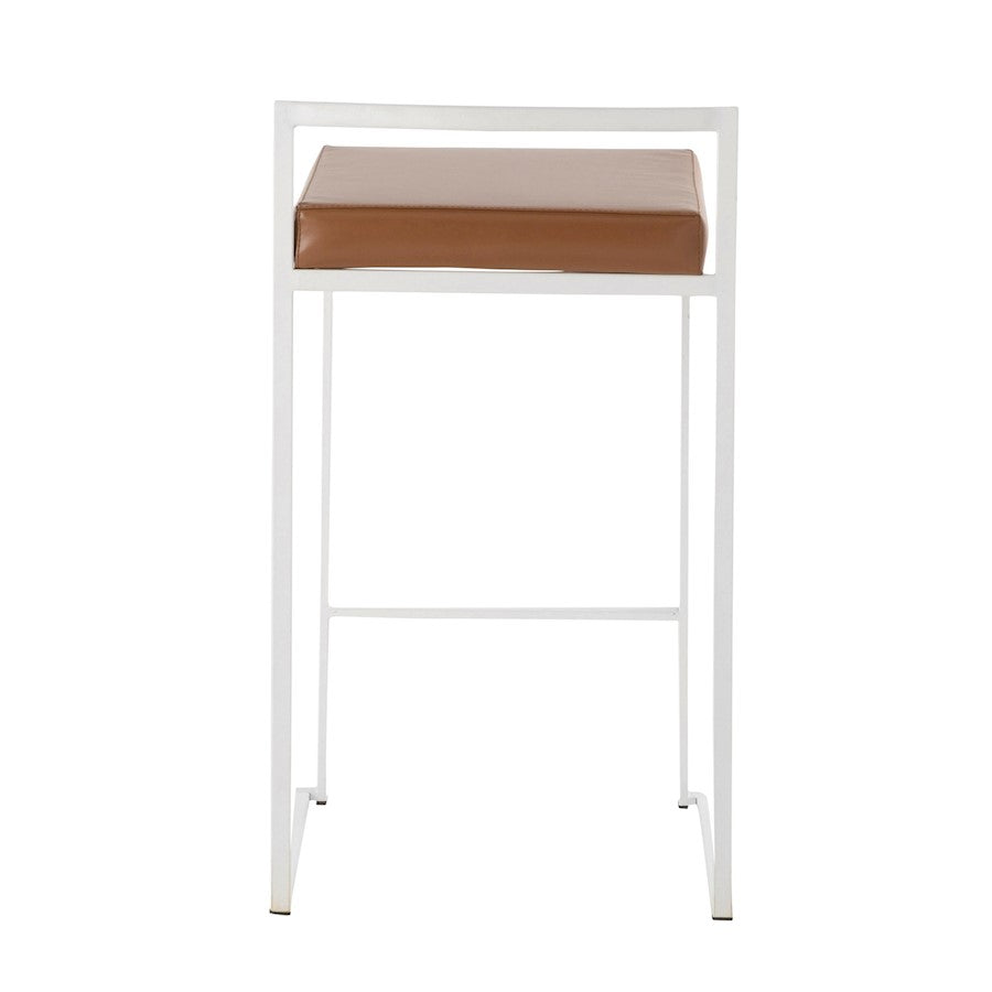 LumiSource Fuji 16in Stackable Counter Stool | White Steel and Camel PU Leather | Kitchen Island & Dining Room Seating | Model B26-FUJIWCAM2