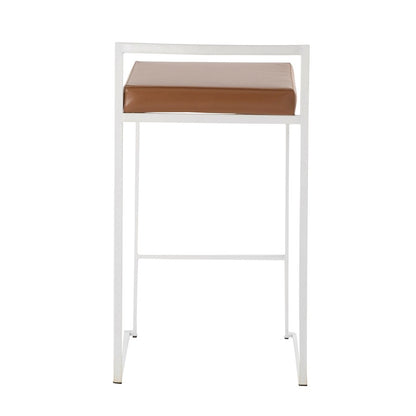 LumiSource Fuji 16in Stackable Counter Stool | White Steel and Camel PU Leather | Kitchen Island & Dining Room Seating | Model B26-FUJIWCAM2