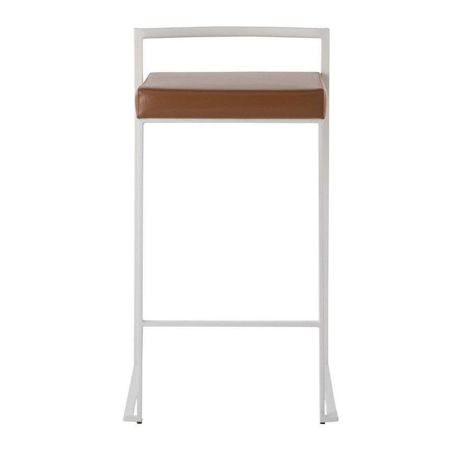 LumiSource Fuji 16in Stackable Counter Stool | White Steel and Camel PU Leather | Kitchen Island & Dining Room Seating | Model B26-FUJIWCAM2