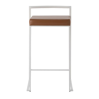 LumiSource Fuji 16in Stackable Counter Stool | White Steel and Camel PU Leather | Kitchen Island & Dining Room Seating | Model B26-FUJIWCAM2