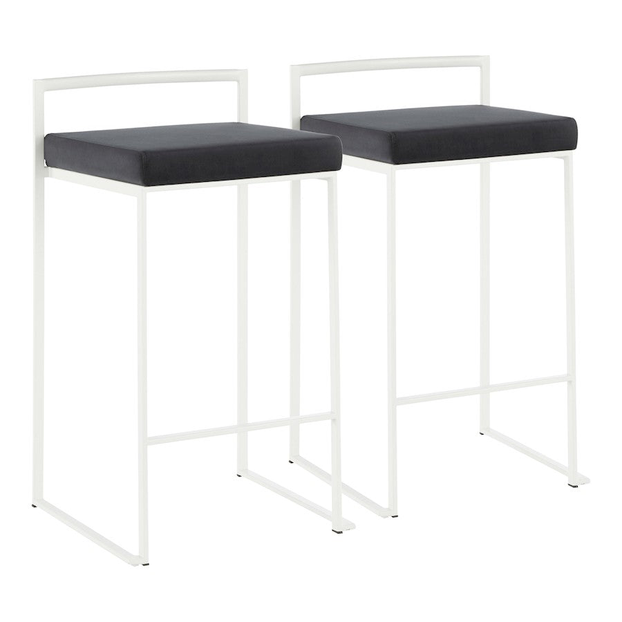 LumiSource Fuji 31in Counter Stool Set of 2 | Contemporary White Metal Frame with Black Velvet Seat | Kitchen Island & Dining | Model B26-FUJIWVBK2