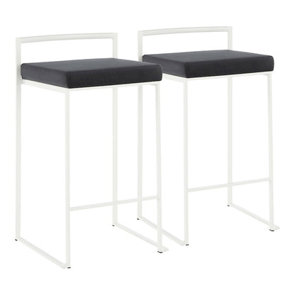 LumiSource Fuji 31in Counter Stool Set of 2 | Contemporary White Metal Frame with Black Velvet Seat | Kitchen Island & Dining | Model B26-FUJIWVBK2