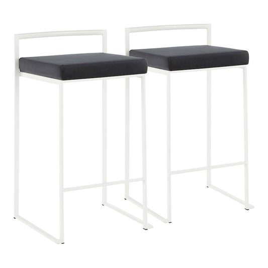 LumiSource Fuji 31in Counter Stool Set of 2 | Contemporary White Metal Frame with Black Velvet Seat | Kitchen Island & Dining | Model B26-FUJIWVBK2