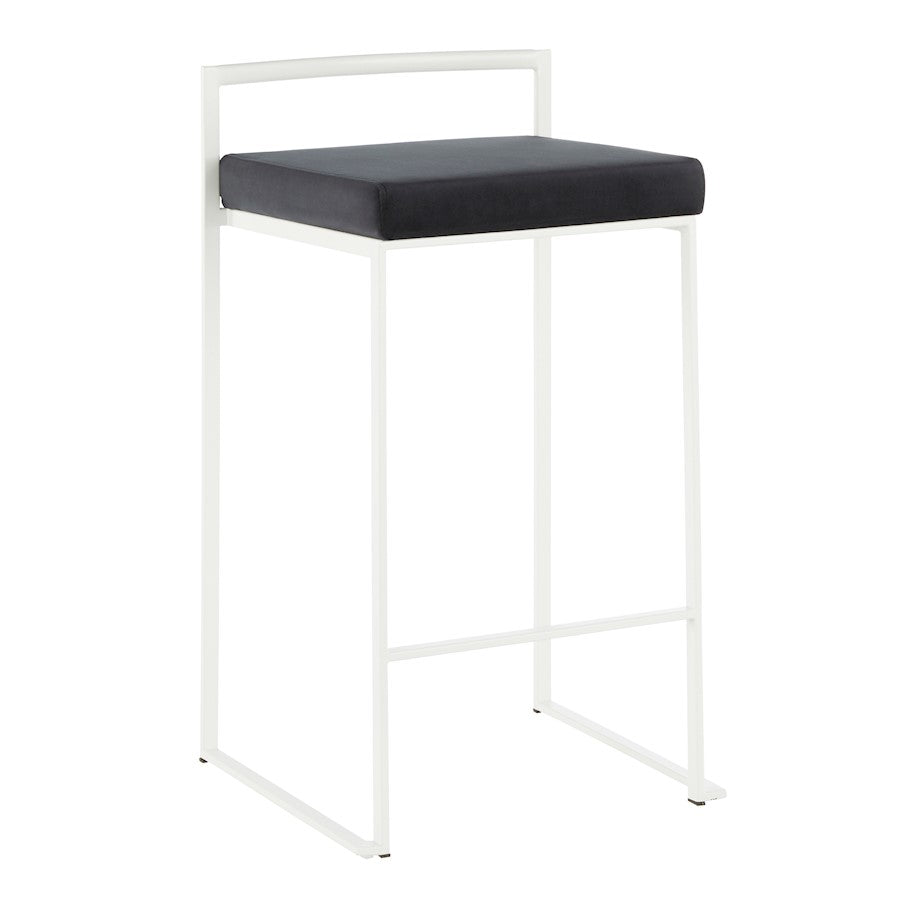 LumiSource Fuji 31in Counter Stool Set of 2 | Contemporary White Metal Frame with Black Velvet Seat | Kitchen Island & Dining | Model B26-FUJIWVBK2