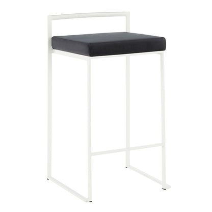 LumiSource Fuji 31in Counter Stool Set of 2 | Contemporary White Metal Frame with Black Velvet Seat | Kitchen Island & Dining | Model B26-FUJIWVBK2