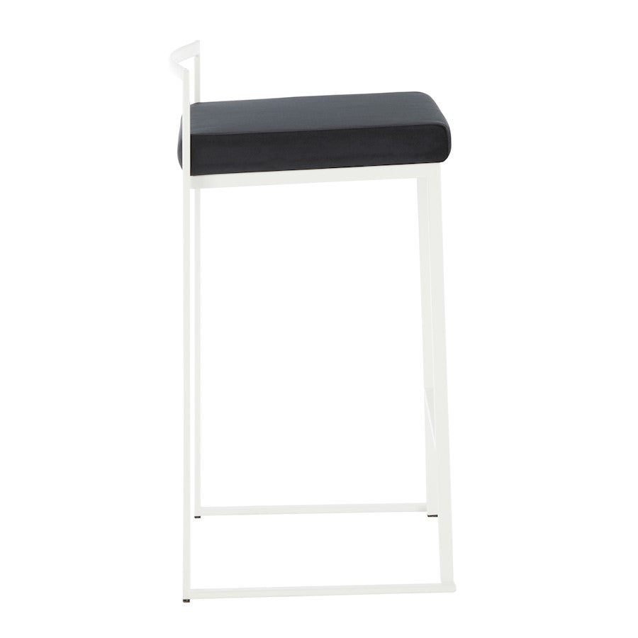 LumiSource Fuji 31in Counter Stool Set of 2 | Contemporary White Metal Frame with Black Velvet Seat | Kitchen Island & Dining | Model B26-FUJIWVBK2