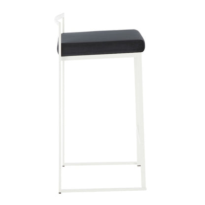 LumiSource Fuji 31in Counter Stool Set of 2 | Contemporary White Metal Frame with Black Velvet Seat | Kitchen Island & Dining | Model B26-FUJIWVBK2