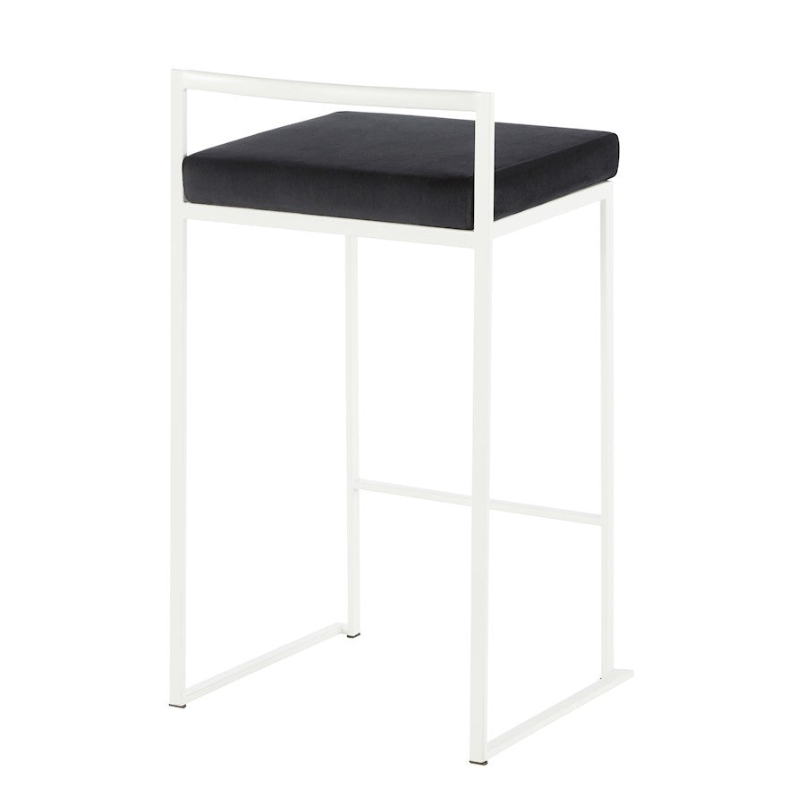 LumiSource Fuji 31in Counter Stool Set of 2 | Contemporary White Metal Frame with Black Velvet Seat | Kitchen Island & Dining | Model B26-FUJIWVBK2