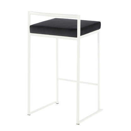 LumiSource Fuji 31in Counter Stool Set of 2 | Contemporary White Metal Frame with Black Velvet Seat | Kitchen Island & Dining | Model B26-FUJIWVBK2