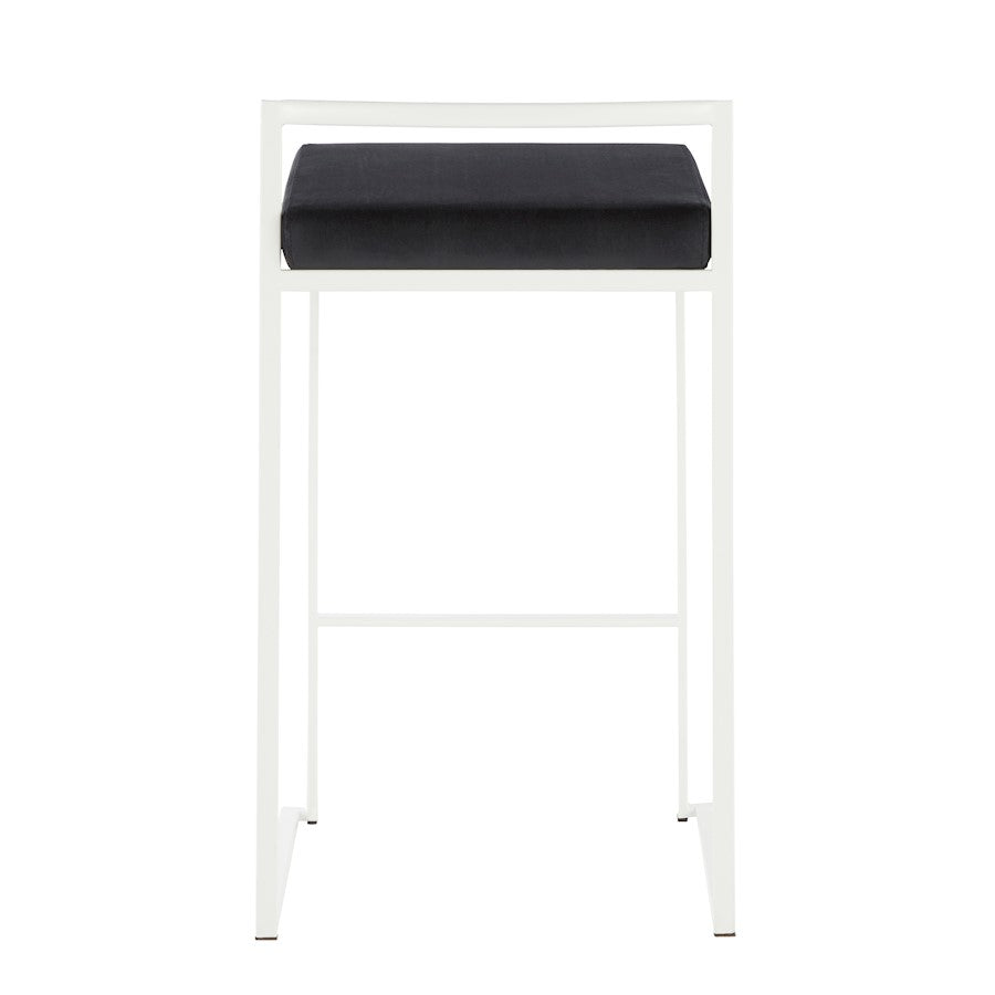 LumiSource Fuji 31in Counter Stool Set of 2 | Contemporary White Metal Frame with Black Velvet Seat | Kitchen Island & Dining | Model B26-FUJIWVBK2