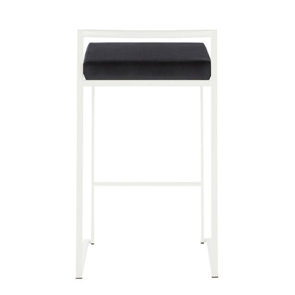 LumiSource Fuji 31in Counter Stool Set of 2 | Contemporary White Metal Frame with Black Velvet Seat | Kitchen Island & Dining | Model B26-FUJIWVBK2