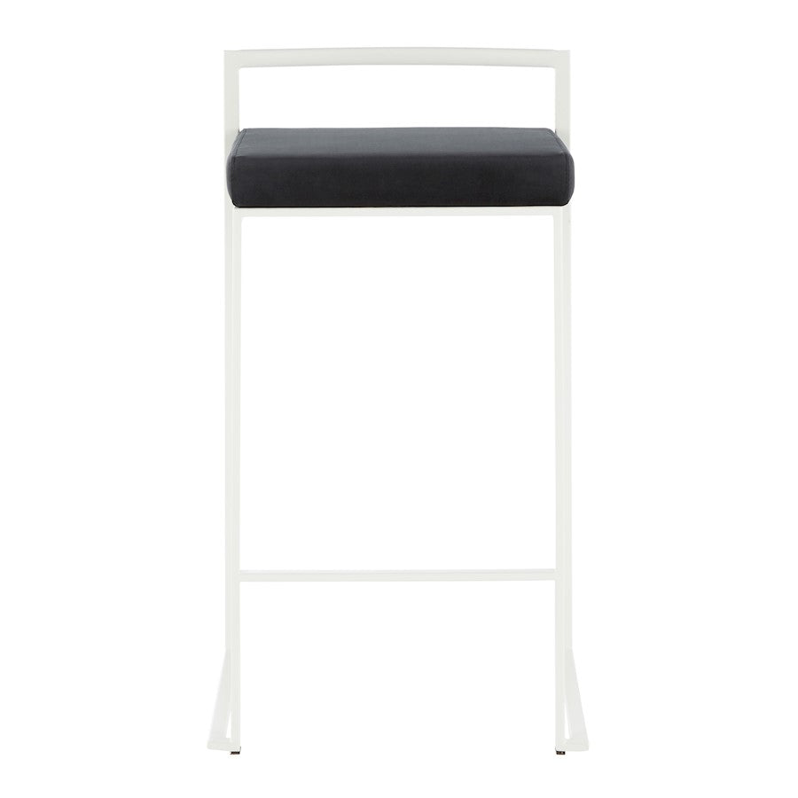LumiSource Fuji 31in Counter Stool Set of 2 | Contemporary White Metal Frame with Black Velvet Seat | Kitchen Island & Dining | Model B26-FUJIWVBK2