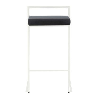 LumiSource Fuji 31in Counter Stool Set of 2 | Contemporary White Metal Frame with Black Velvet Seat | Kitchen Island & Dining | Model B26-FUJIWVBK2