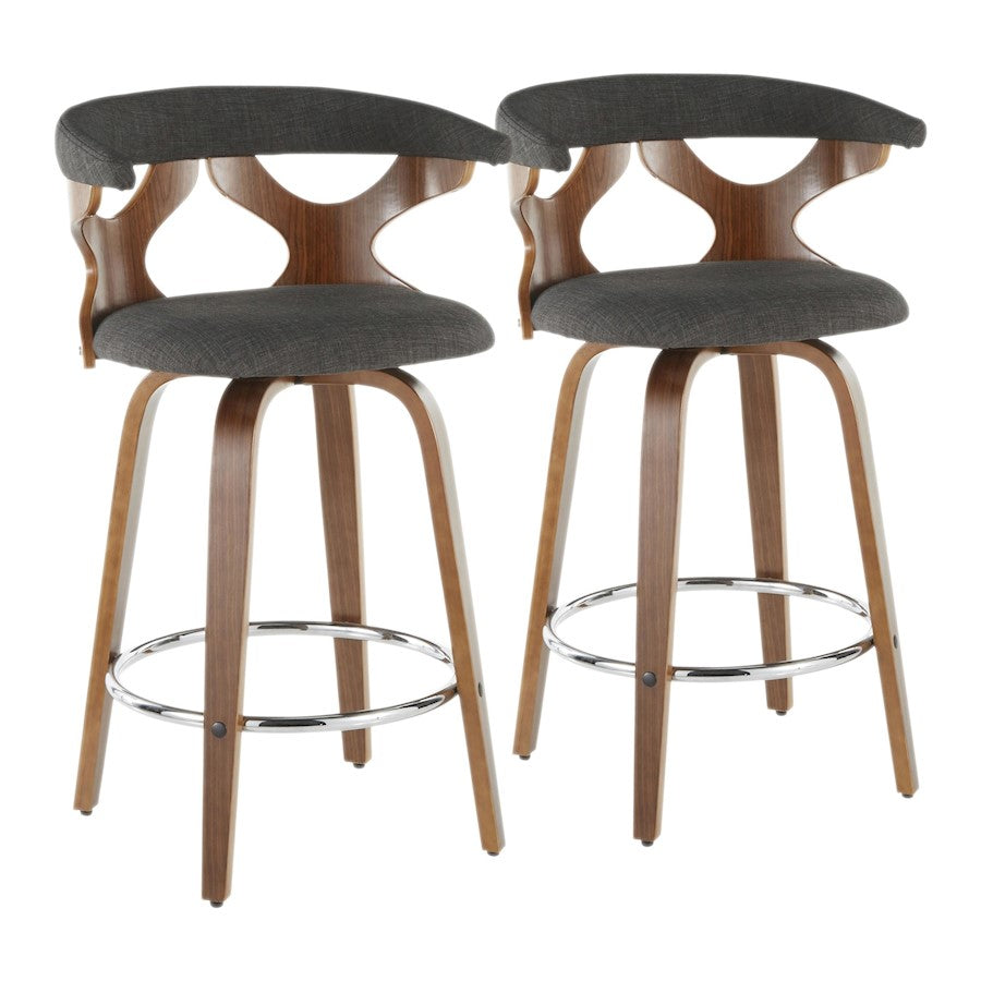 LumiSource Gardenia Counter Stool Set/2 | Mid-Century Walnut, Charcoal Fabric, Chrome | Kitchen Island & Breakfast Bar | Model B26-GARD2-SWVRWLCHAR2