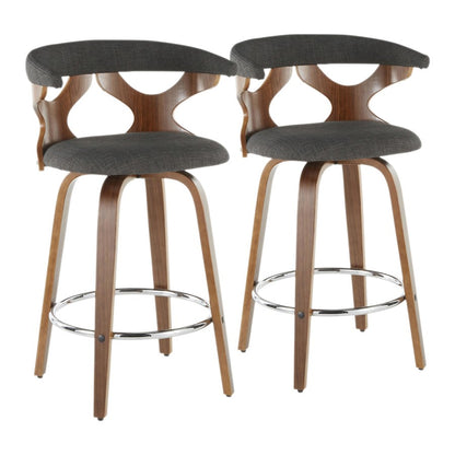 LumiSource Gardenia Counter Stool Set/2 | Mid-Century Walnut, Charcoal Fabric, Chrome | Kitchen Island & Breakfast Bar | Model B26-GARD2-SWVRWLCHAR2