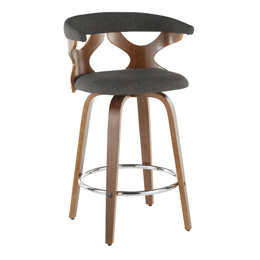 LumiSource Gardenia Counter Stool Set/2 | Mid-Century Walnut, Charcoal Fabric, Chrome | Kitchen Island & Breakfast Bar | Model B26-GARD2-SWVRWLCHAR2