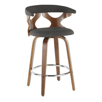 LumiSource Gardenia Counter Stool Set/2 | Mid-Century Walnut, Charcoal Fabric, Chrome | Kitchen Island & Breakfast Bar | Model B26-GARD2-SWVRWLCHAR2