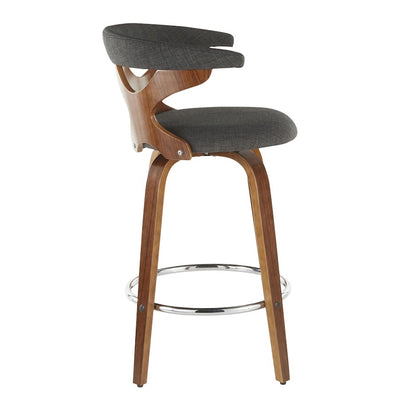 LumiSource Gardenia Counter Stool Set/2 | Mid-Century Walnut, Charcoal Fabric, Chrome | Kitchen Island & Breakfast Bar | Model B26-GARD2-SWVRWLCHAR2