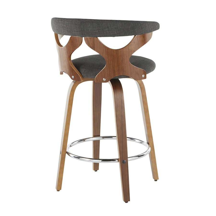 LumiSource Gardenia Counter Stool Set/2 | Mid-Century Walnut, Charcoal Fabric, Chrome | Kitchen Island & Breakfast Bar | Model B26-GARD2-SWVRWLCHAR2