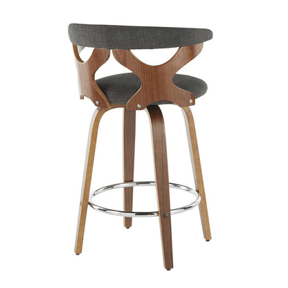 LumiSource Gardenia Counter Stool Set/2 | Mid-Century Walnut, Charcoal Fabric, Chrome | Kitchen Island & Breakfast Bar | Model B26-GARD2-SWVRWLCHAR2