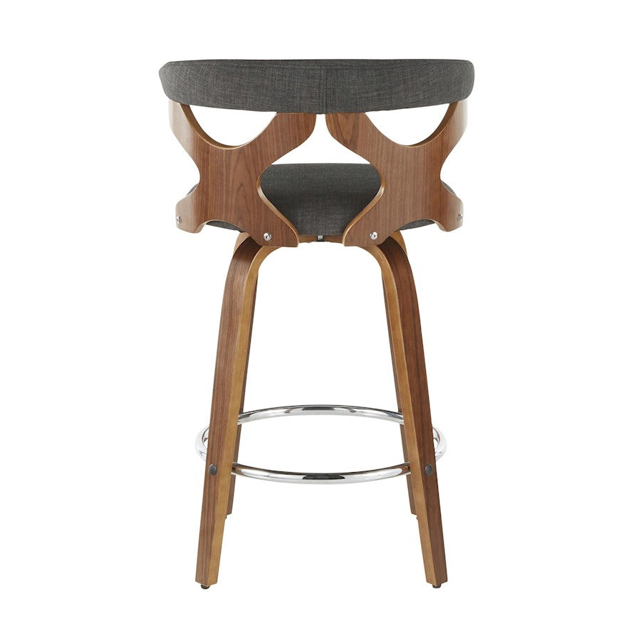 LumiSource Gardenia Counter Stool Set/2 | Mid-Century Walnut, Charcoal Fabric, Chrome | Kitchen Island & Breakfast Bar | Model B26-GARD2-SWVRWLCHAR2