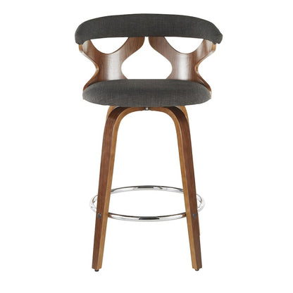 LumiSource Gardenia Counter Stool Set/2 | Mid-Century Walnut, Charcoal Fabric, Chrome | Kitchen Island & Breakfast Bar | Model B26-GARD2-SWVRWLCHAR2