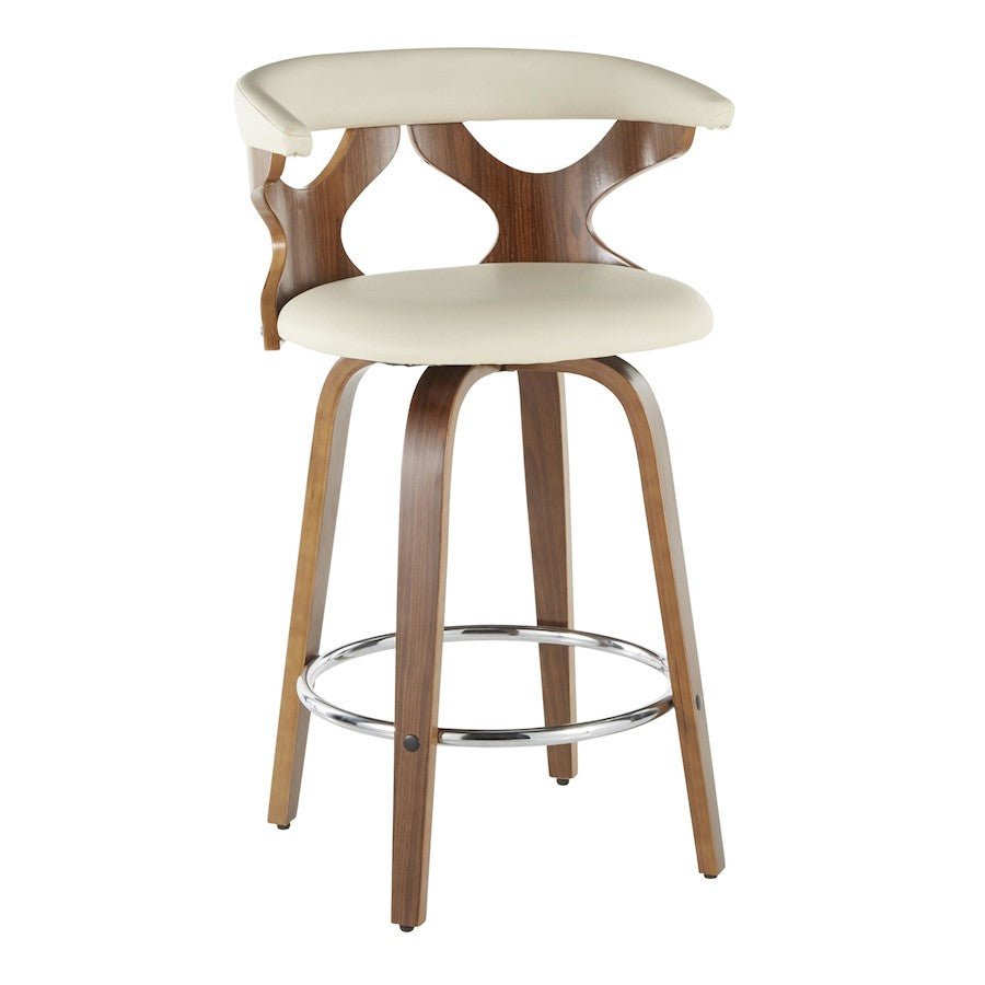 LumiSource Gardenia Counter Stool Set/2 | Mid-Century Walnut, Cream PU, Chrome | Kitchen Island & Breakfast Bar Seating | Model B26-GARD2-SWVRWLCR2