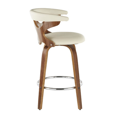 LumiSource Gardenia Counter Stool Set/2 | Mid-Century Walnut, Cream PU, Chrome | Kitchen Island & Breakfast Bar Seating | Model B26-GARD2-SWVRWLCR2